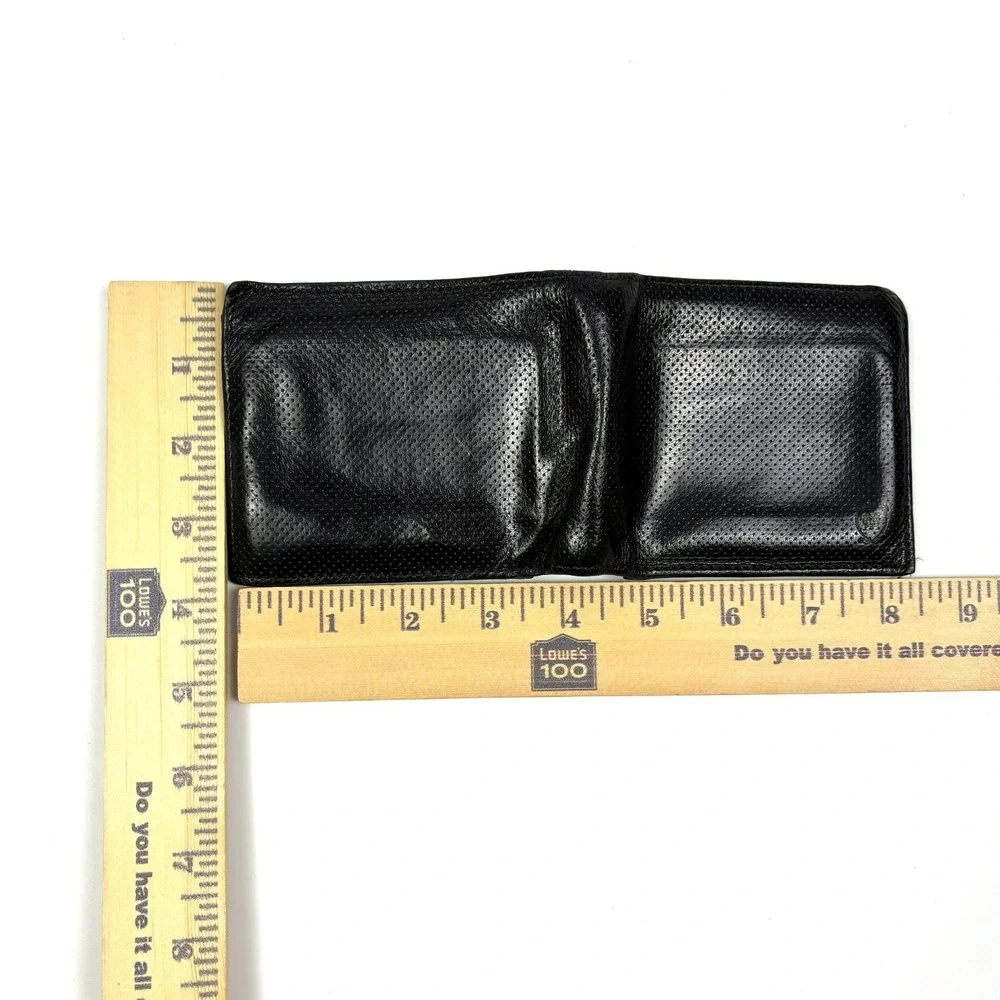 VTG Massimo Dutti BiFold Leather Wallet Perforated Black Sport Driving Snap Coin
